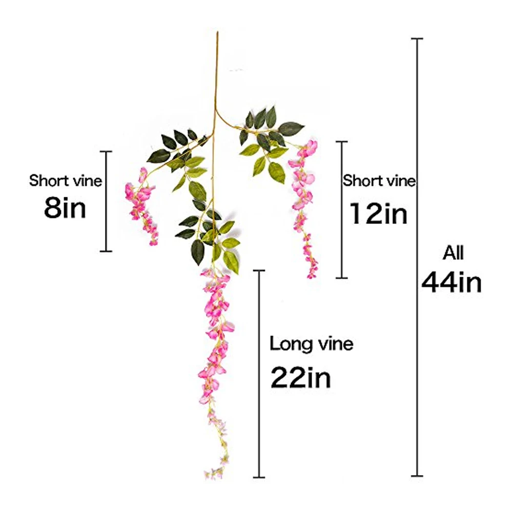 

12 Piece 3.6 Feet Artificial Silk Vine Ratta Hanging Flower For Home Garden Wedding Party Hanging Plant Wall Decoration Pink