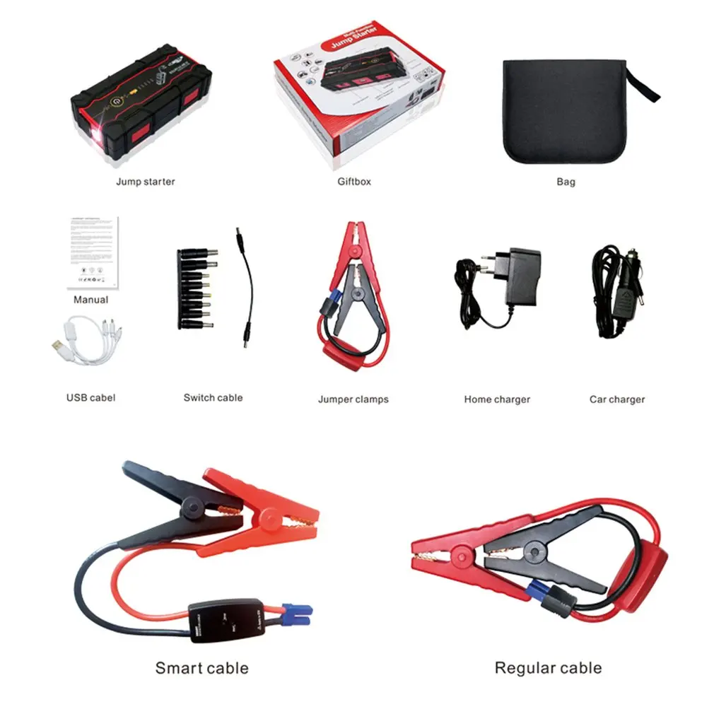 

12V 82800mAh Car Jump Starter Vehicle Battery Power Bank Multifunction Car Charger Car Battery Booster Emergency Power Supply