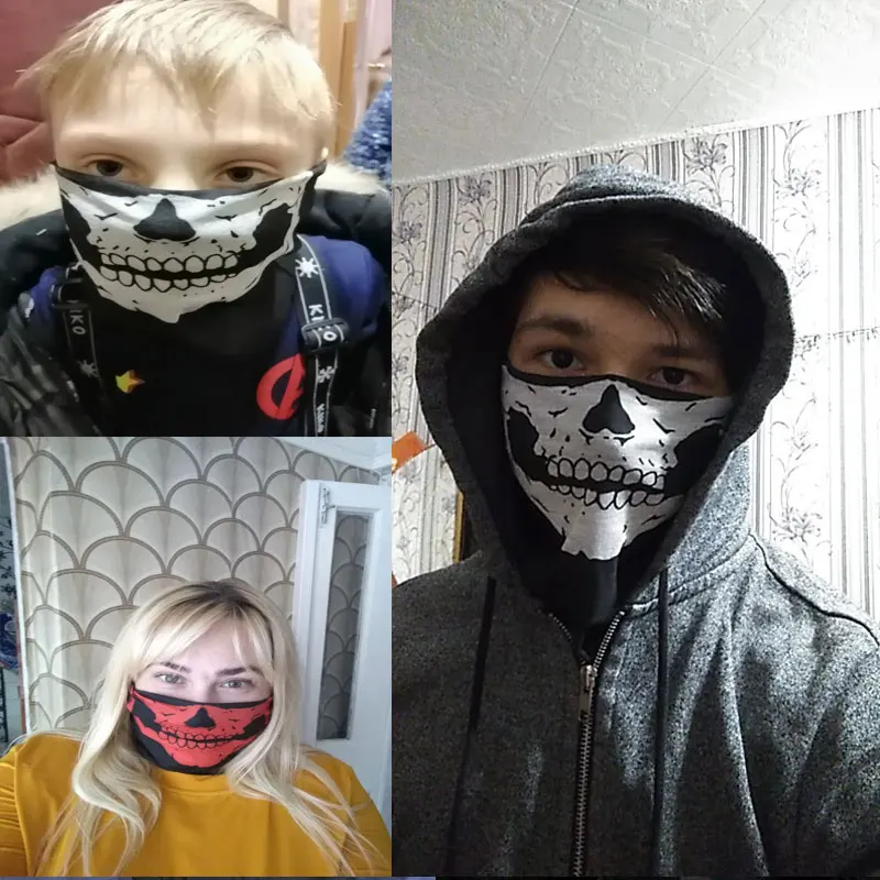 

Unisex Skull &Chidren Half Face Mask Outdoor Sports Magic Ski Snowboard Cycling UV Protect Mask Winter Skeleton Ghost Tactical S