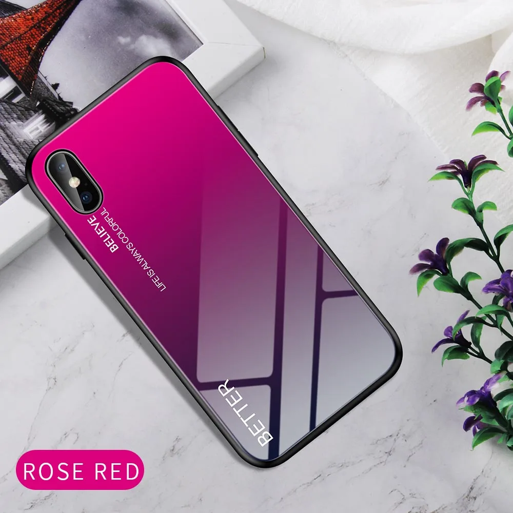 Чехол Heyytle из закаленного стекла с градиентом для iPhone 7, 8 Plus, 6, 6 s, чехол с изображением звездного неба, для iPhone X, XS, XR, 11 Pro, Max, чехол с рисунком - Цвет: Rose Red