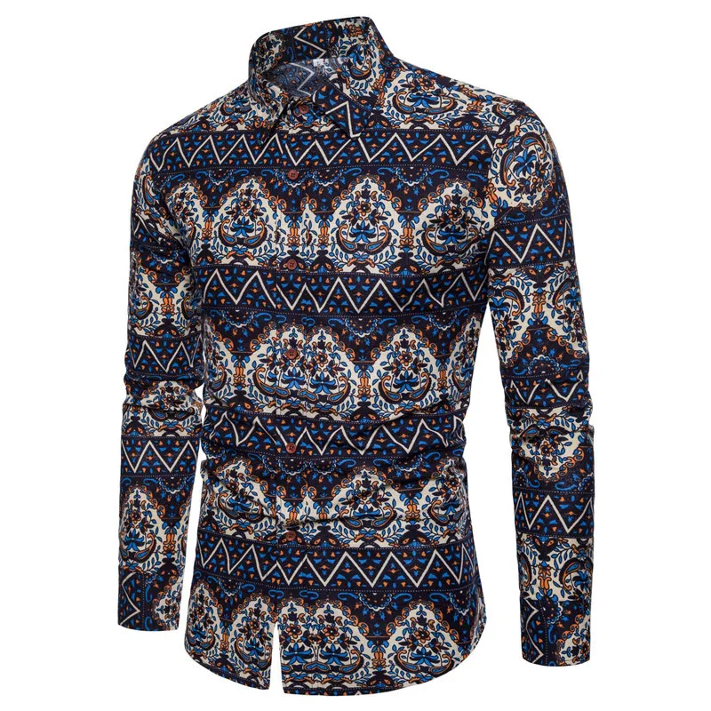 

2020 Retro Floral Printed Men Casual Shirts New Classic Men Dress Shirt Vintage Pattern Spring Shirts For Big and Tall Man A414