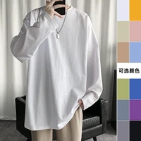 12 colors 100 cotton solid color o neck long sleeve t shirt hong kong style loose fit mens and womens large base shirt