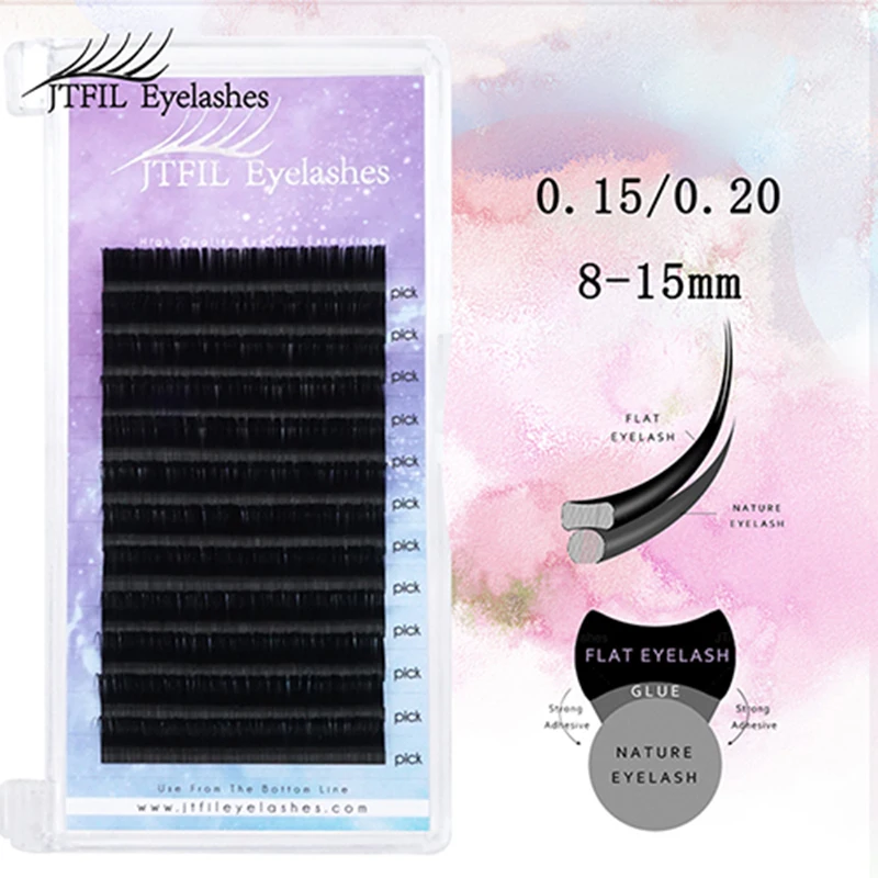 

Flat Lashes Extension For Professionals Ellipse Flat Lash Split Tip profession Soft Silk Flat Eyelash C/D Curl