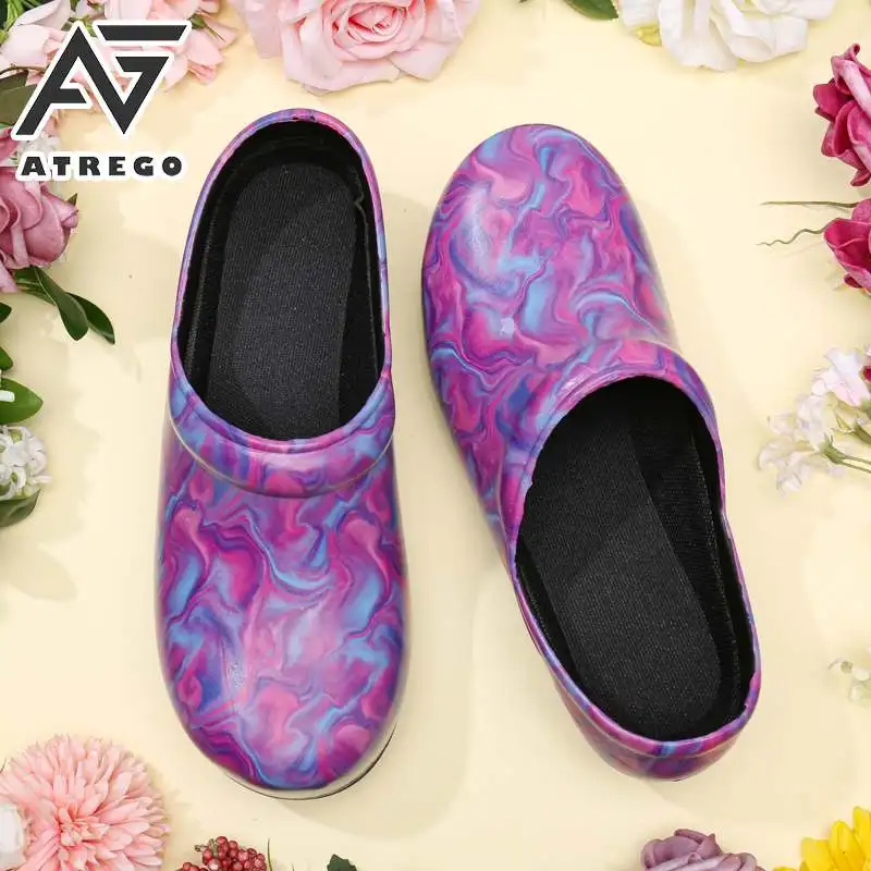 

AtreGo Women's Sandals 2021 Kitchen Work Shoes Sandal Chef Shoes Watercolor Waterproof Oil-Proof Garden Safety Shoes