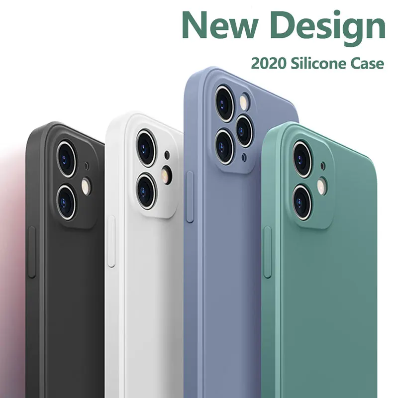 Luxury Original Square Liquid Silicone Case For iPhone 12 11 Pro Max Mini X XR XS Max 7 8 6s Plus SE 2020 Shockproof Soft Cover
