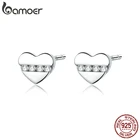 Женские серьги-гвоздики bamoer, из настоящего серебра 925 пробы с блестящими сердечками, модные ювелирные изделия с животными Orecchini SCE948