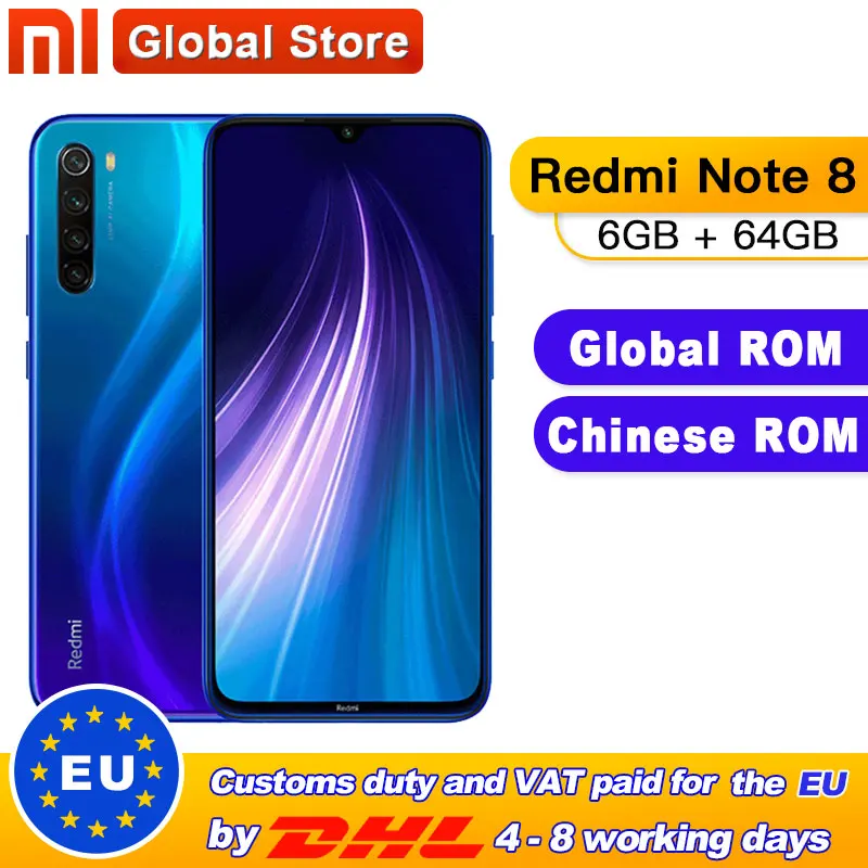 Xiaomi Redmi Note 8 смартфон с восьмиядерным процессором Snapdragon 665 ОЗУ 6 ГБ ПЗУ 64 48 МП 4000
