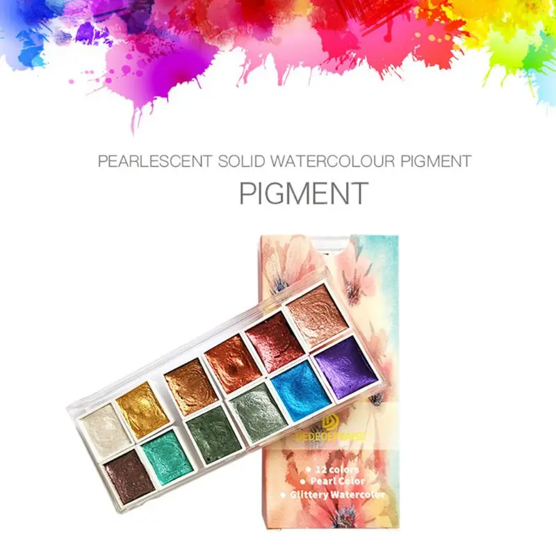 

Handmade 6/12 Color Glitter Water Color Set Metallic Gold aquarela Pigment Paint Artist Painting drawing accessories art lovers