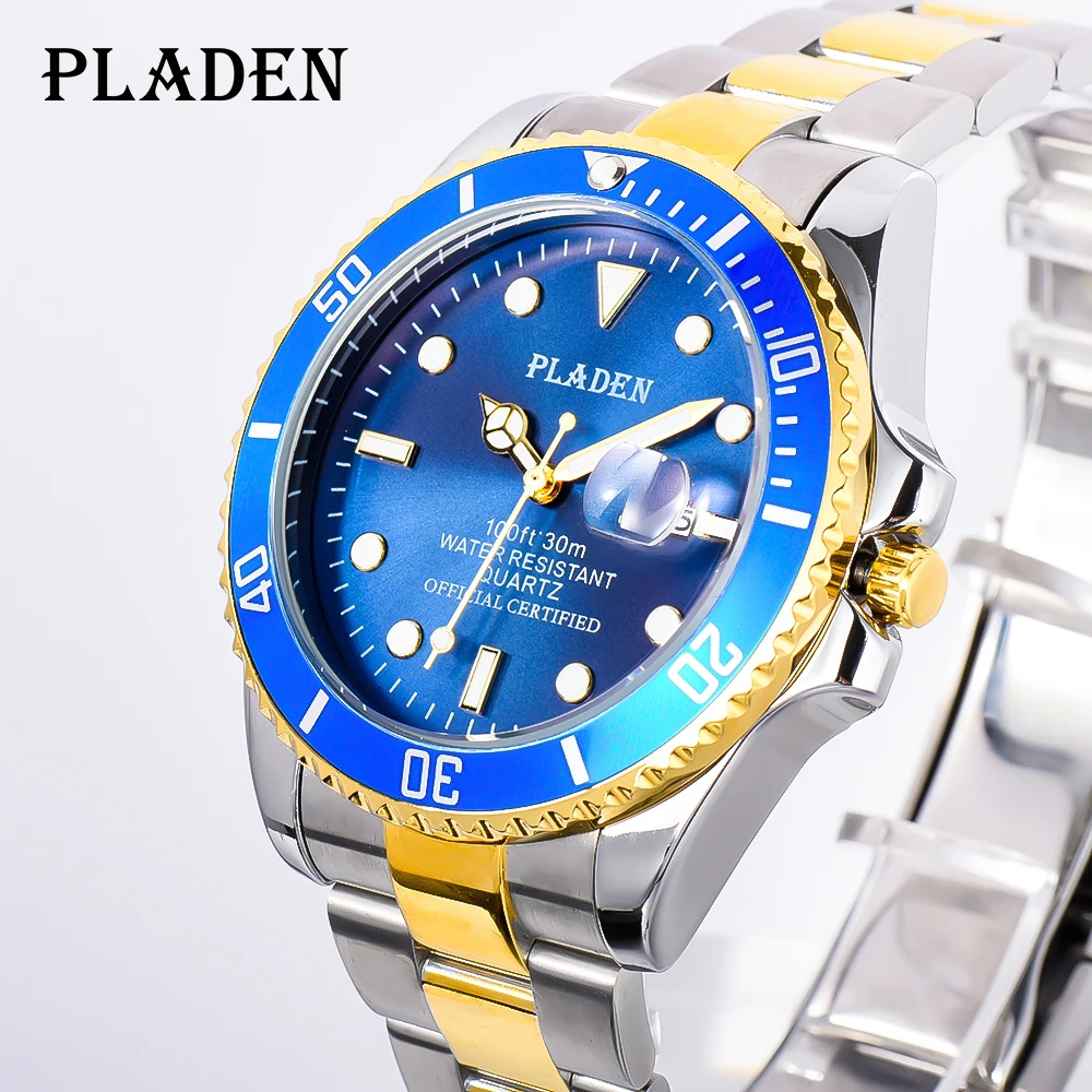 Мужские водонепроницаемые кварцевые часы с синим циферблатом из нержавеющей