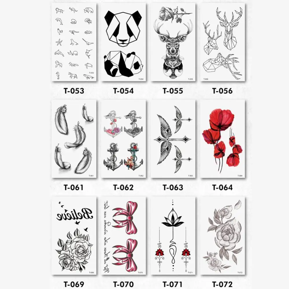 

50% Hot Sale Cartoon Animal Feather Floral Printed Long Lasting Temporary Tattoo Body Sticker  