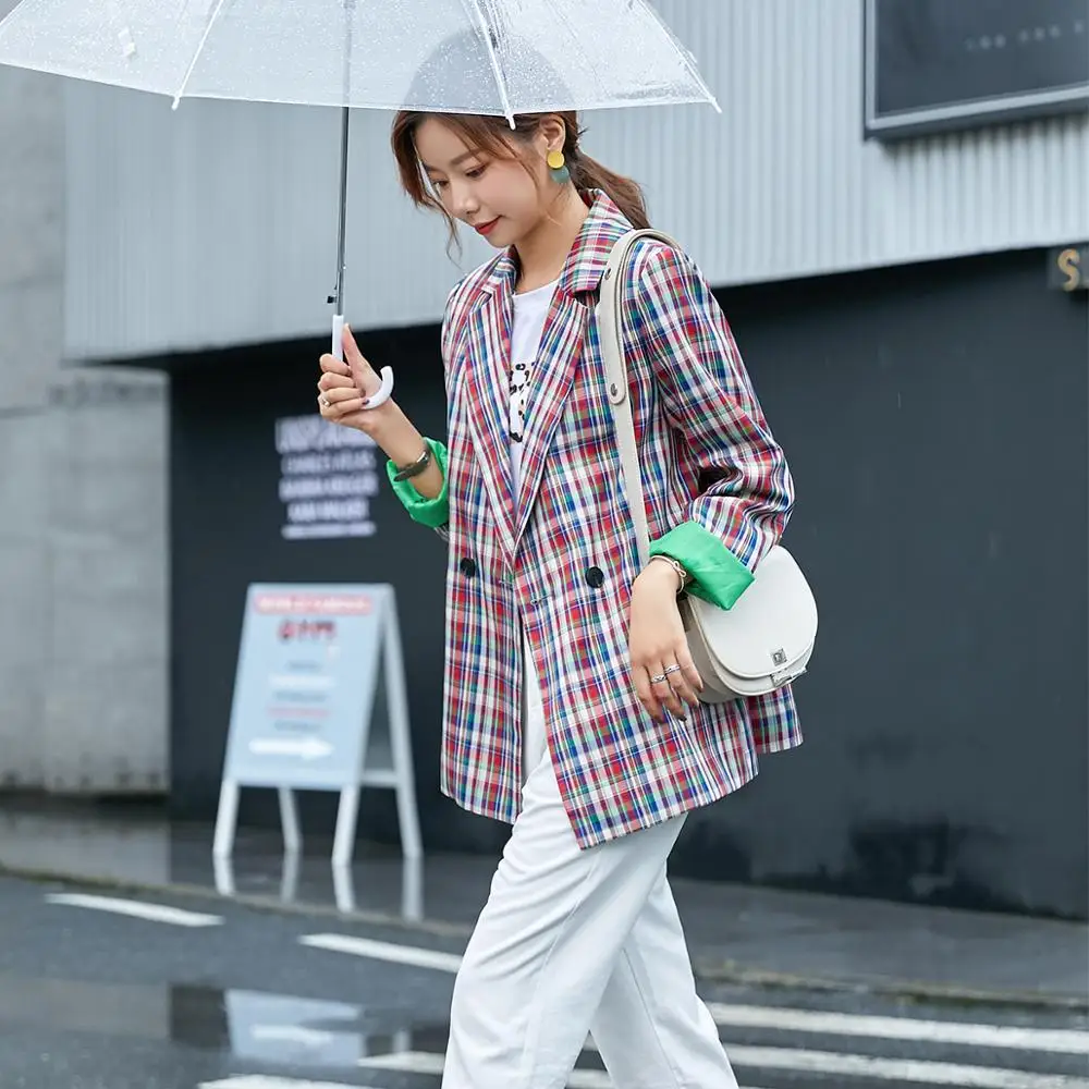 Женский элегантный официальный модный блейзер в цветную полоску свободный