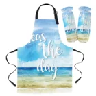 Берег акварель фартук Кухня бытовой уборки парикмахерский фартук Аксессуары для выпечки женские фартуки