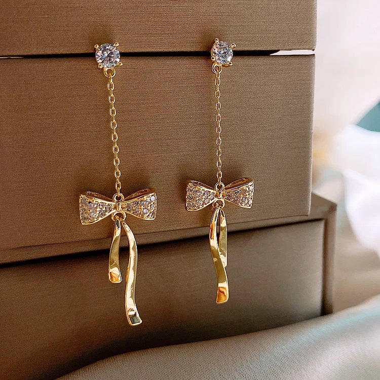 

High sense bow earrings tassel long earrings Korean temperament earrings 2020 trendy earrings trendy fashion stud earrings