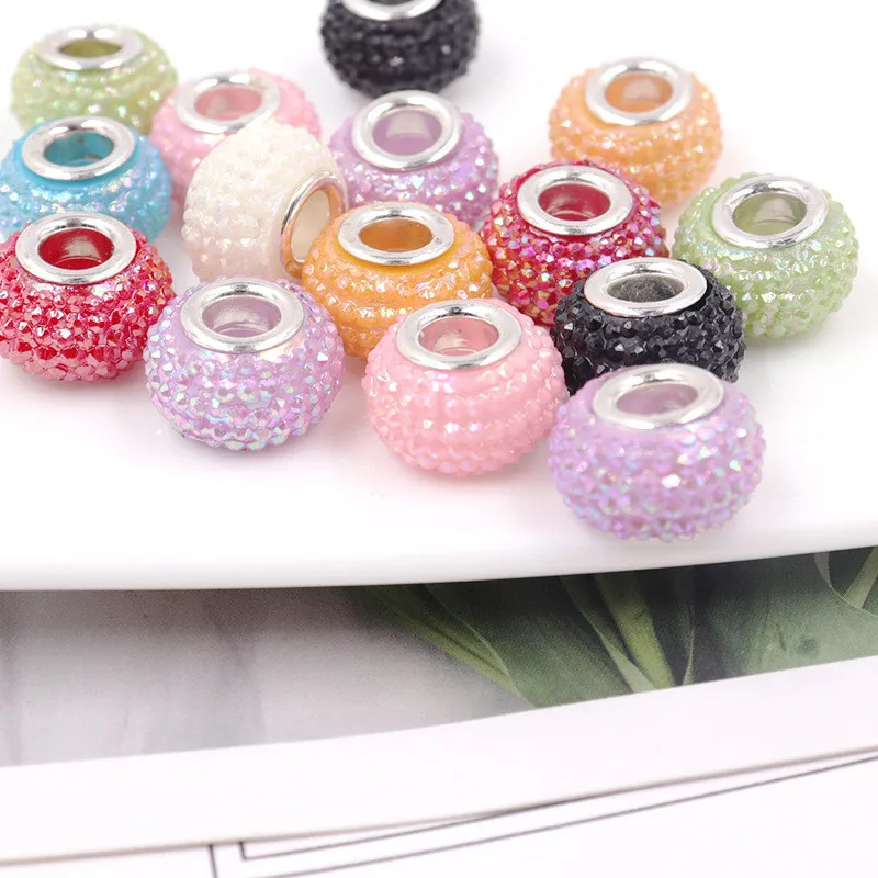 

10Pcs/Lot Wholesale Pink Red Blue Color Resin Rhinestone Large Hole Bracelet Spacer Beads Charms for Women DIY Jewelry Making