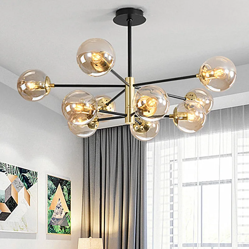 

Loft Vintage Loft Chandelier E27 Round Ball Light Ceilling Lamp Black Gold minimalist decor Kitchen Island Pendant light Fixture