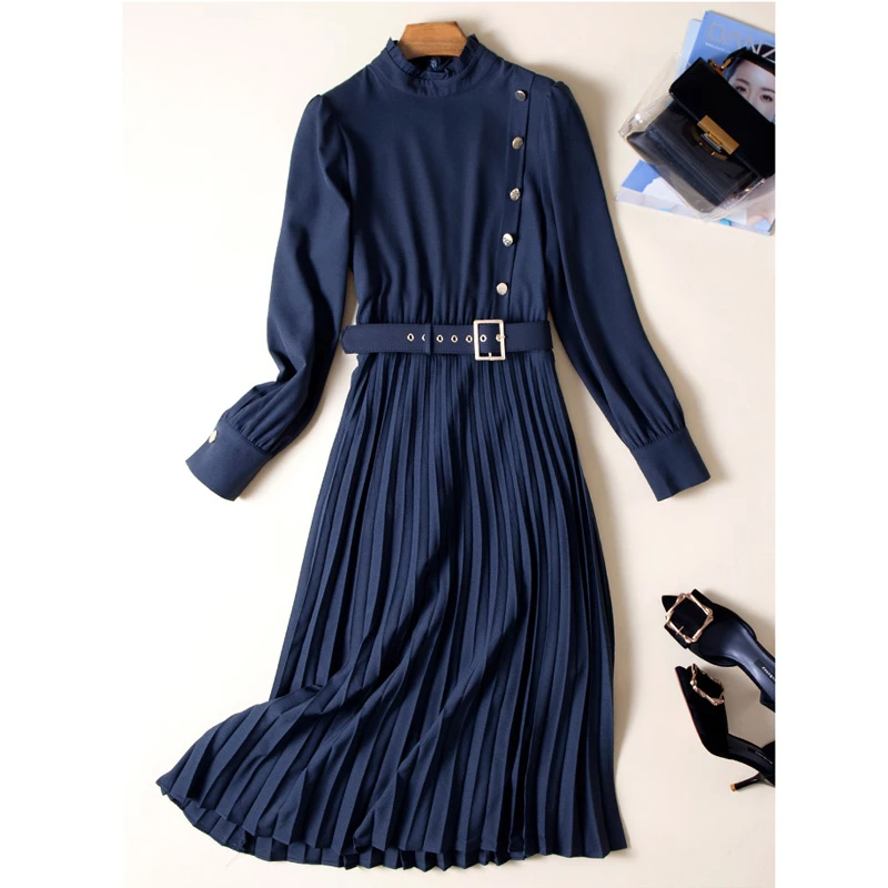 Новое поступление 2019 осеннее женское однотонное плиссированное платье с
