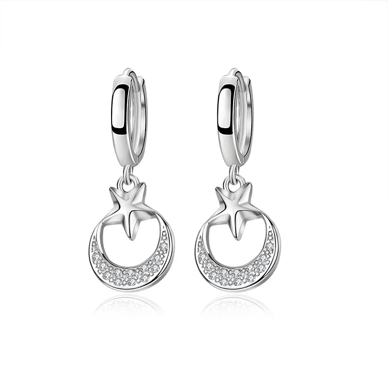 925 серебро серьги с изображением луны и звезд подарок на Новый год микро