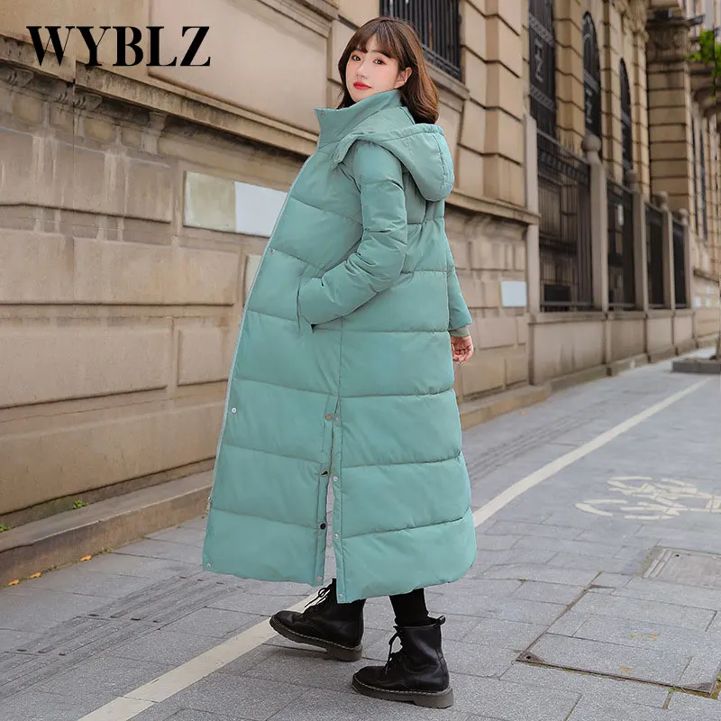 WYBLZ 2021 Women Thicken Parka Jacket Fashion Elegant Long Cotton Jacket Coat Korean Solid Color Slim Winter Clothing for Lady