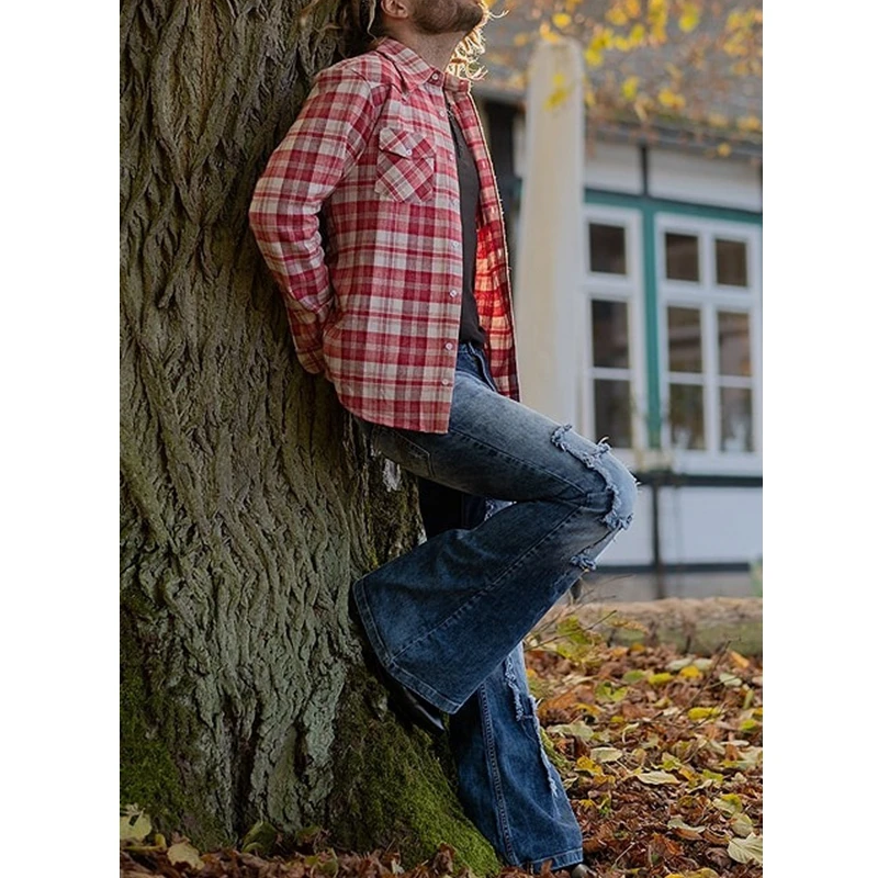 Джинсы мужские прямые рваные винтажные брюки с завышенной талией джинсовые