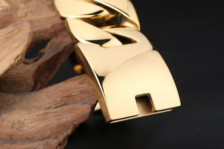TrustyLan желтое золото Цвет Мужские браслеты и браслеты 32 мм широкая нарукавная нашивка тяжелый твердый браслет из нержавеющей стали мужские рок ювелирные изделия