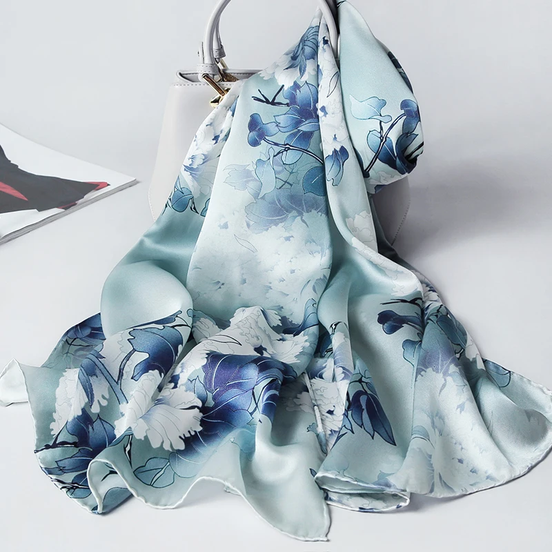 100% чистый Шелковый шарф для женщин натуральный шелк шаль шарфы длинные Ханчжоу