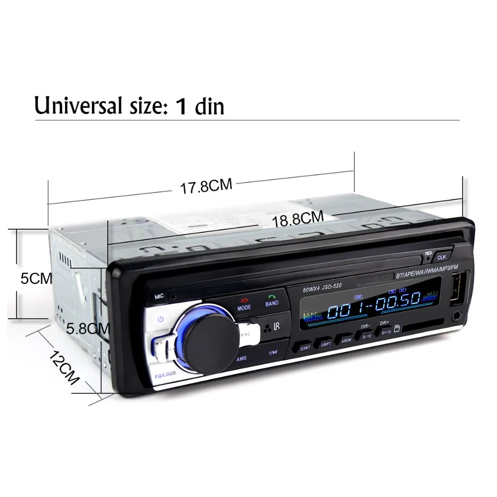Авторадио 1 Дин радио JSD-520 стерео bluetooth аудио mp3 диктофон usb sd вход aux ото teypleri Авто плеер автомобиля Радио