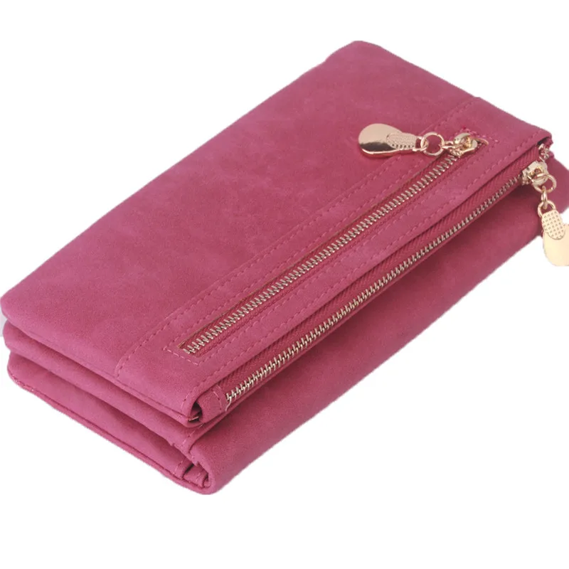 Rose red Модные женские кошельки из лаковой кожи, кошелек с двойной застежкой-молнией, дневной клатч, сумочка-браслет, портмоне, держатель для карт, Billetera 838559 - Цвет: Rose red