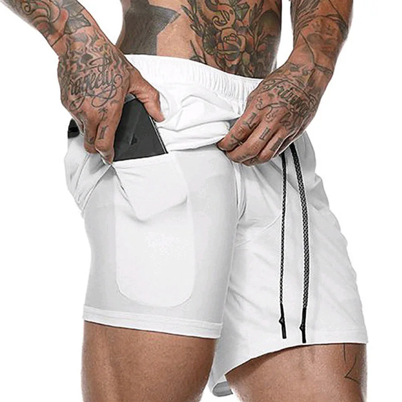 

ASRV Men's Fitness 2 in 1 Double-deck Quick Dry Jogging Shorts Sports Gym Bodybuilding Beach Basketball Shorts Men Casual Pants
