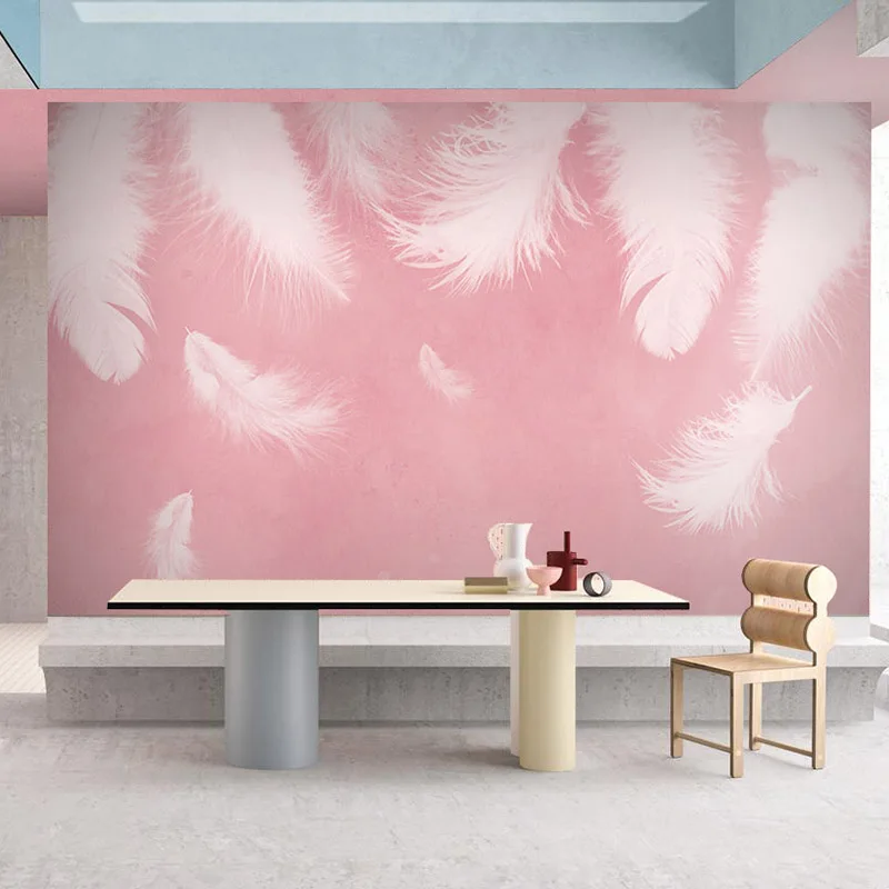 3D обои в стиле Ins с розовыми перьями скандинавском для спальни салона красоты