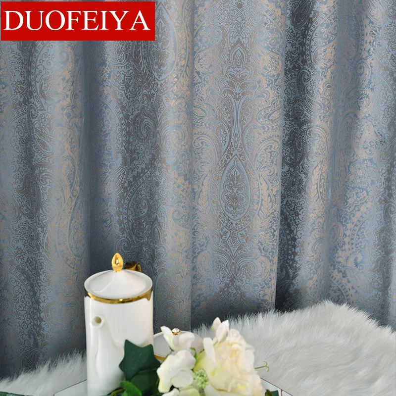 

Upscale Atmosphere Deluxe Continental Shielding Simple European Style Light Luxury Blue-Gray Curtains for Living Room Bedroom