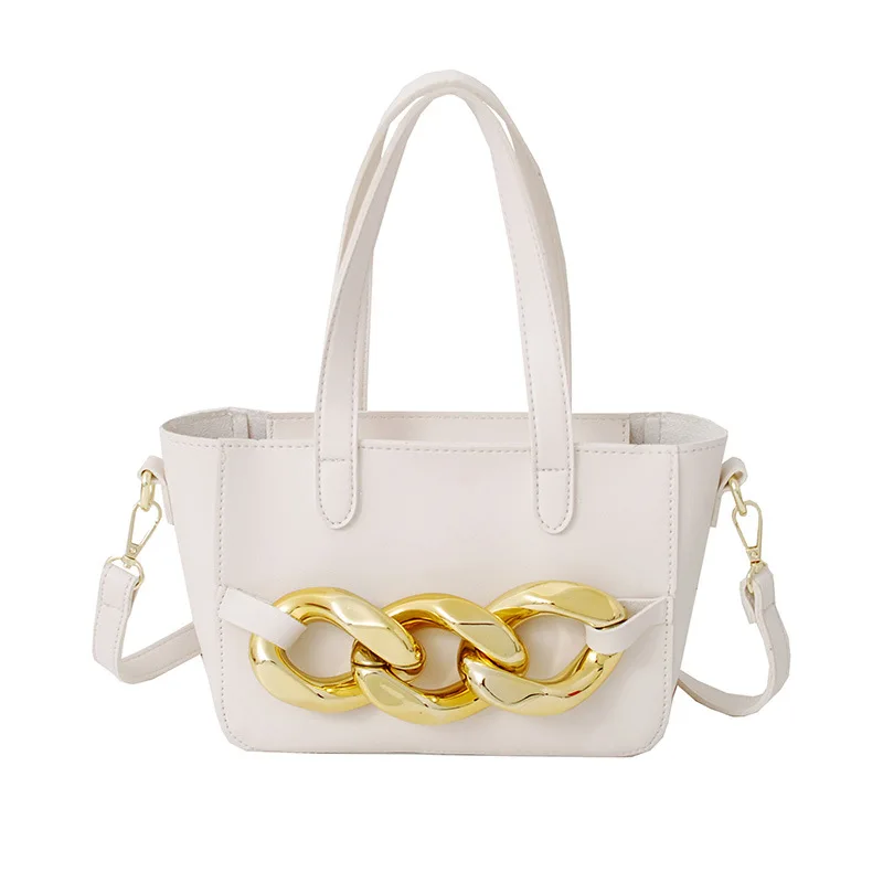 

2021 Spring New Metal Twist Decoration Design Sense Fashion Tote Bag Trend Shoulder Handbag