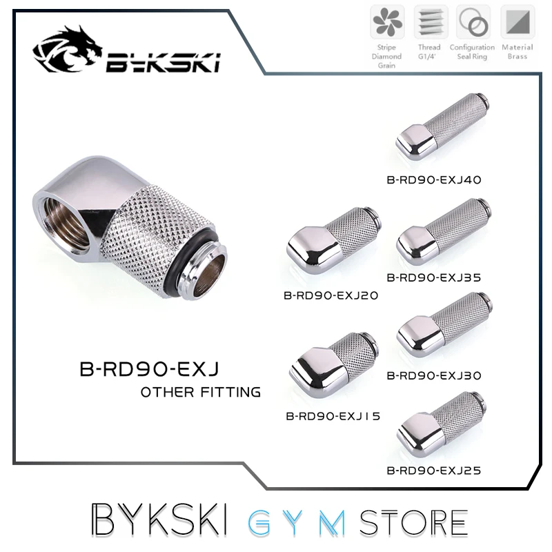 

Bykski Extender Angled Fitting, 90 Degree Rotatable 15mm-40mm G1/4 Thread M-F, Water Cooling Connector, Black/Silver B-RD90-EXJ