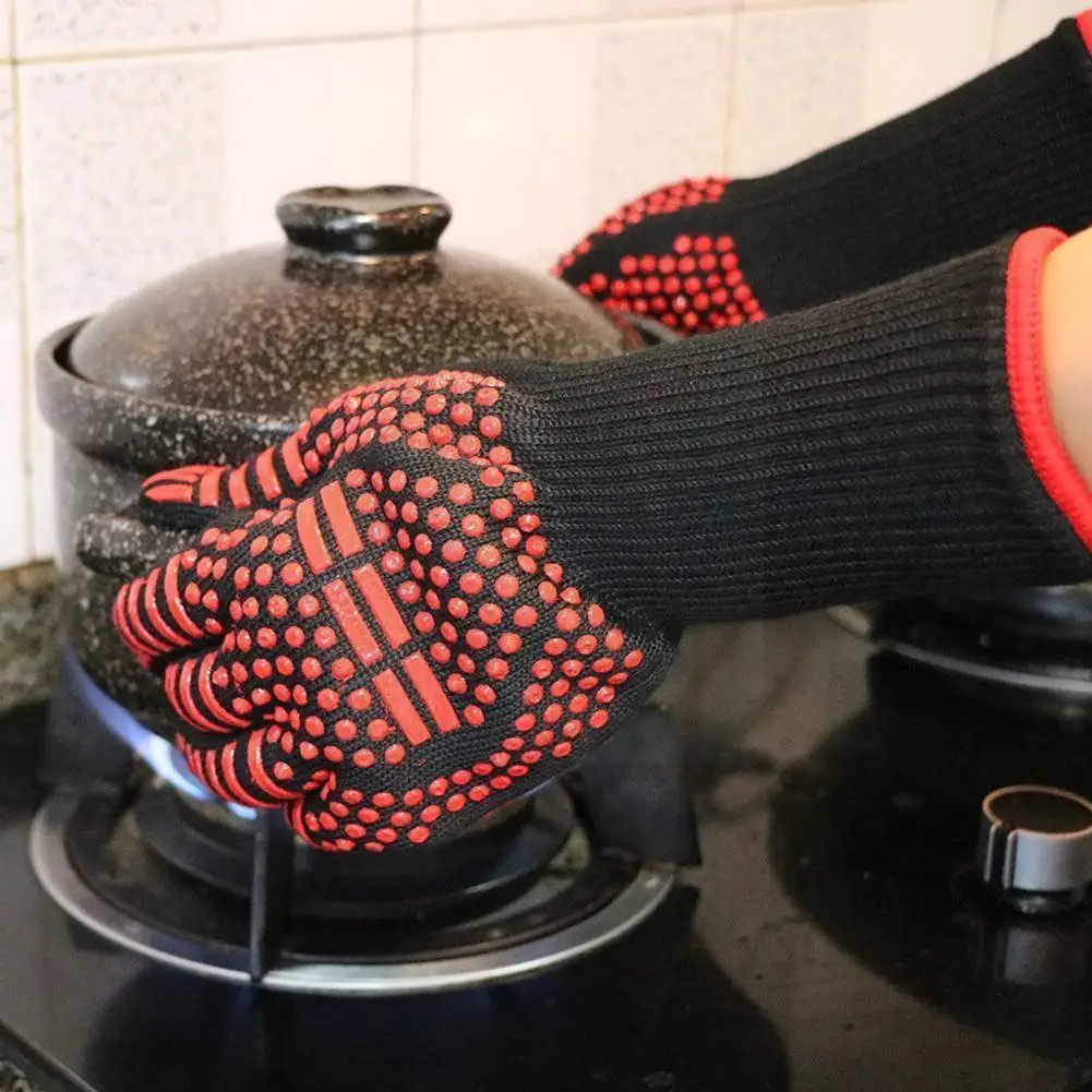 

800 High Temperature Resistant Bbq Grilling Gloves Heat Extended Double Oven Layer Insulation Mitts Anti-scalding Large Siz V6x3