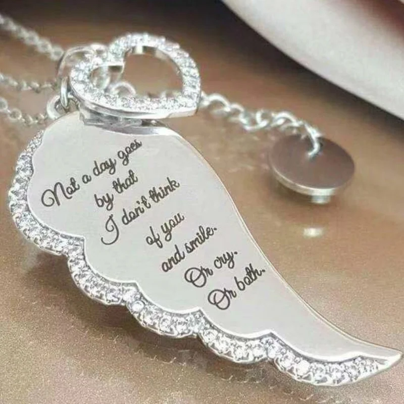 

Exquisite Silver Color Angel Wings Heart Pendant Necklace for Women Anniversary Jewelry Long Chain Fine Jewelry Gifts