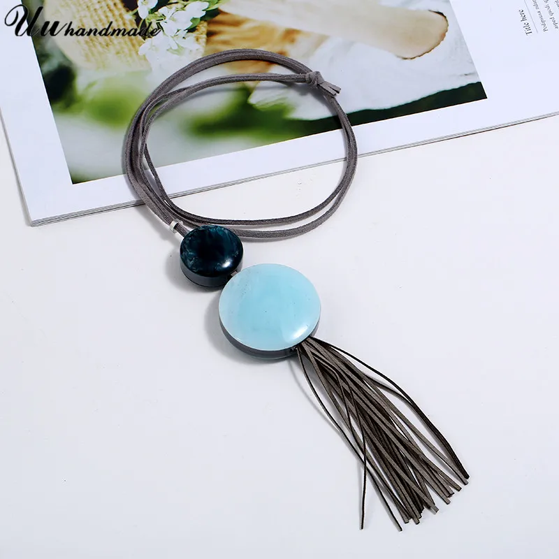 Эффектные ожерелья с подвеской Длинная кожаная цепочка чокер кисточкой ожерелье