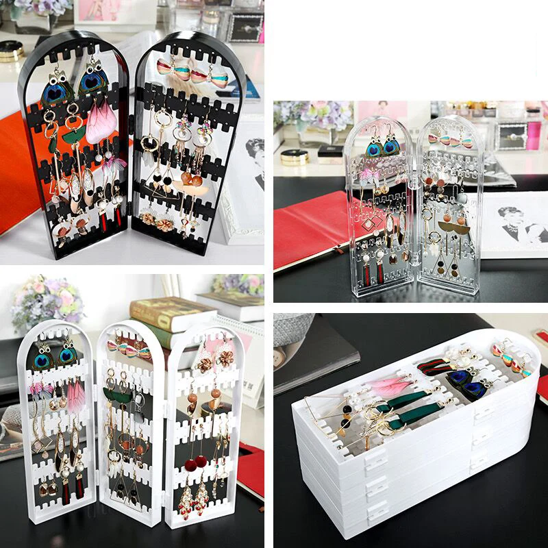 

Jewelry Storage Box Earring Display Organizer Foldable Portable Jewelry Earring Holder Cabinet Plastic Box 4 Doors 240 Holes
