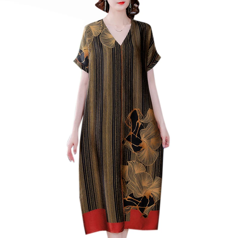 

COIGARSAM 4XL Plus Size Vintage Floral Women dress New Summer Print Loose Dresses Yellow 9937