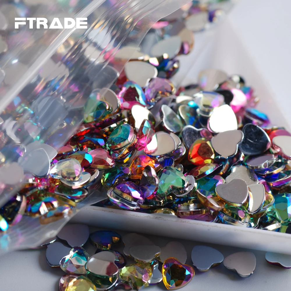 6 мм смешанные цвета зернистость в форме сердца акриловые стразы с плоским