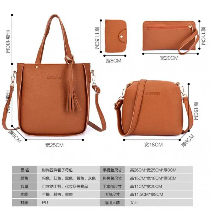 

Women's Bag Leather Big Shoulder Bags Red Vintage Women Handbags Large Capacity Bags 2021 New Fashion Bag De Luxe Femme 4 Sets