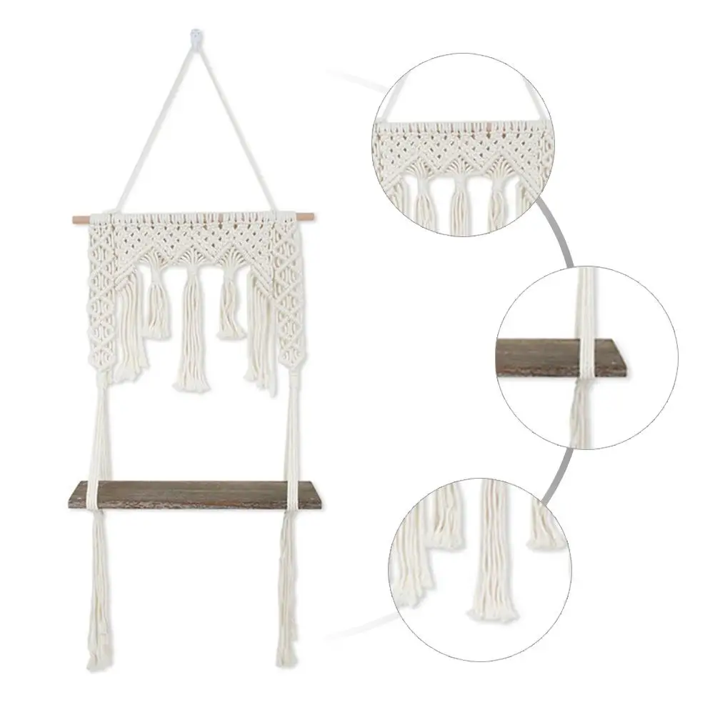 

New Macrame Hanging Planter Basket Wall Handmade Plant Hanger Pot Tassel Wooden Shelf Tapestry Apartment Living Room Decoration