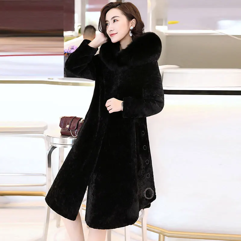 Женское меховое пальто DUOUPA2019 длинное толстое с капюшоном и лисьим мехом|Шубы