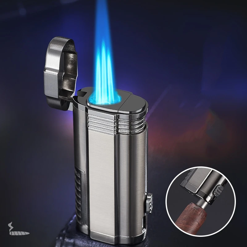 

Three Torch Butane Gas Turbo Cigar Jet Lighters Creative 1300 C Metal Outdoor Windproof Cigarette Camping Kitchen Lighter
