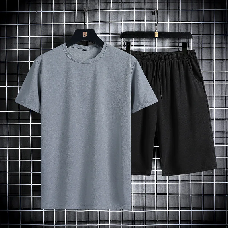 

Men Sportswear Summer Sports Suits Fashion Tee T Shirt Running Sets Clothes Joggers Training Gym Fitness Tracksuits Set Male 4XL