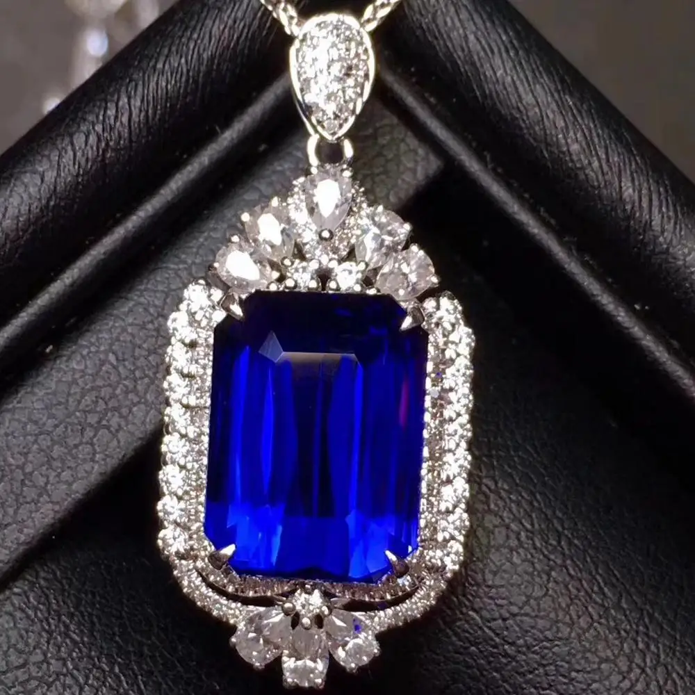 

Женское ожерелье из серебра 925 пробы, с голубым сапфиром, вечерние ювелирные изделия