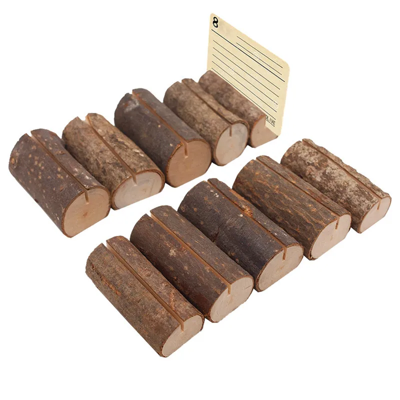 

10pcs/lot Rustic Wood Tree Slices Name Menu Picture Place Card Holders Wedding Decor Log