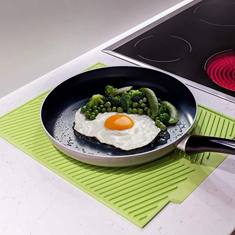 Silicone Dish Drying Mat Flume Folding Draining Rectangle Drain Dishes Pad Heat Resistant Non-Slip Tray Gray | Дом и сад