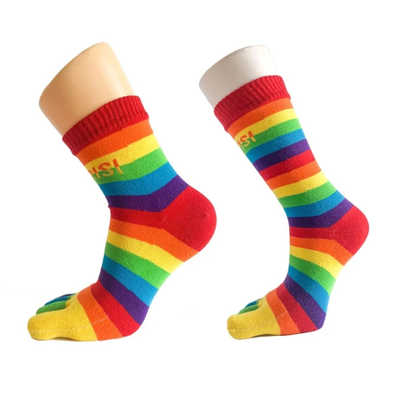 

Japanese Rainbow Split Toe Cotton Socks Women Girls Bright Colorful Stripe Printed Festival High Tube Hosiery Streetwear T8NB