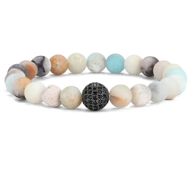 

8mm ball gold silver copper cz zircon cubic zirconia beads bohemian Yoga Bracelet agate Onyx Stone Bangles h3ss