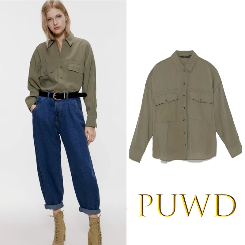 PUWD 2009 Новая Осенняя женская одежда Свободная рубашка с карманами женская одежда blusas mujer de moda