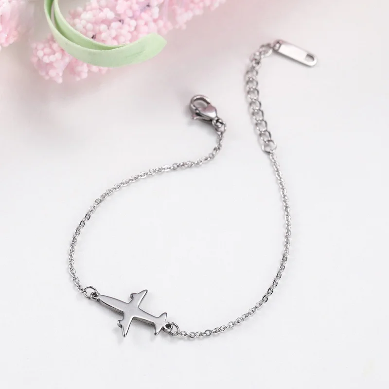 

Personality Design Plane Charm Bracelet Stainless Steel Airplane Adjustable Chain Link Bracelets Daily Wear Jewelry for Women